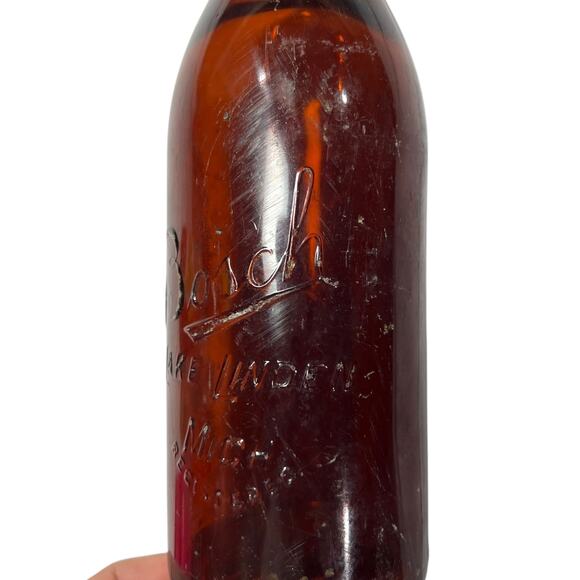 Vintage Bosch Glass Bottle Lake Linden Michigan Amber Not To Be Sold - Picture 2 of 10